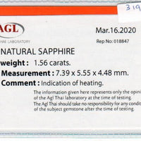 1.56 cts natural blue sapphire loose gemstone oval cut AGL Certified