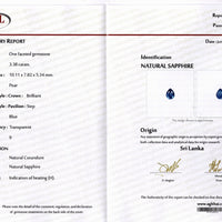 3.38 cts Natural Blue Sapphire Loose Gemstone Pear Cut Certified