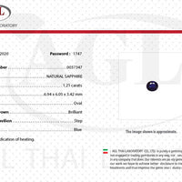 1.21 cts Unheated Natural Blue Sapphire Loose Gemstone Oval Cut Certified