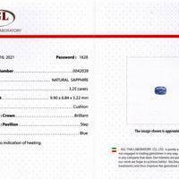 3.25 cts Unheated Natural Blue Sapphire Loose Gemstone Cushion Cut Certified