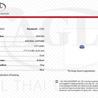 1.67 cts Unheated Natural Blue Sapphire Loose Gemstone Oval Cut Certified