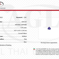 1.58 cts Unheated Natural Blue Sapphire Loose Gemstone Trillion Cut Certified