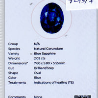 2.02 cts Natural Blue Sapphire Loose Gemstone Oval Cut