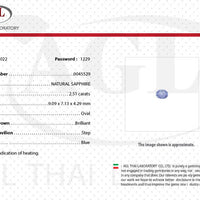 2.51 cts Unheated Natural Blue Sapphire Loose Gemstone Oval Cut Certified