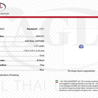 1.27 cts Unheated Natural Blue Sapphire Loose Gemstone Oval Cut Certified