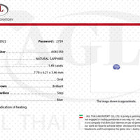 1.49 cts Unheated Natural Blue Sapphire Loose Gemstone Oval Cut Certified