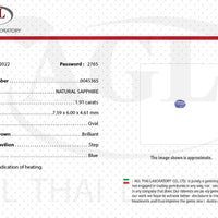 1.91 cts Unheated Natural Blue Sapphire Loose Gemstone Oval Cut Certified