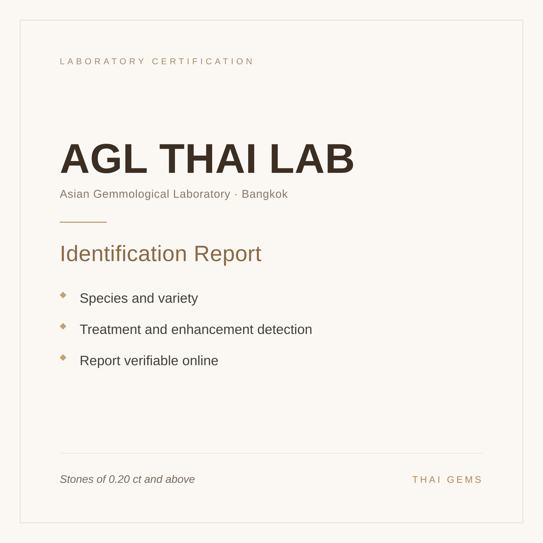 AGL Thai Lab identification report — what is included