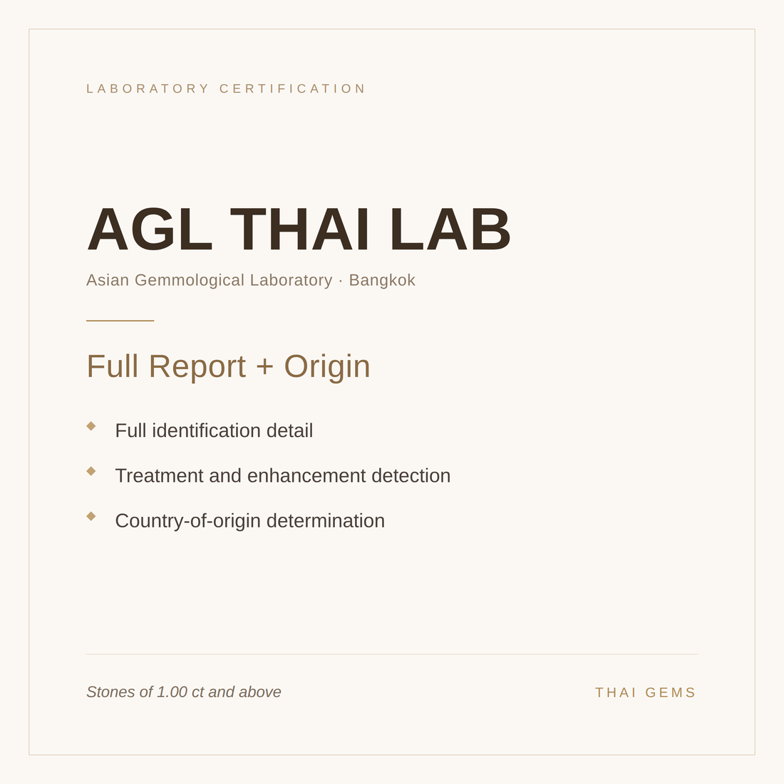 AGL Thai Lab full report with origin — what is included