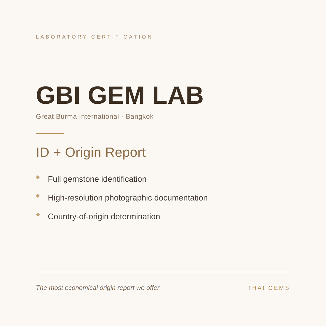 GBI Gem Lab ID + Origin Report — what is included