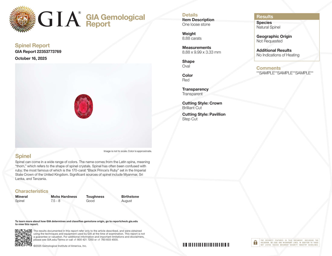 GIA Identification Report — sample report format, without geographic origin