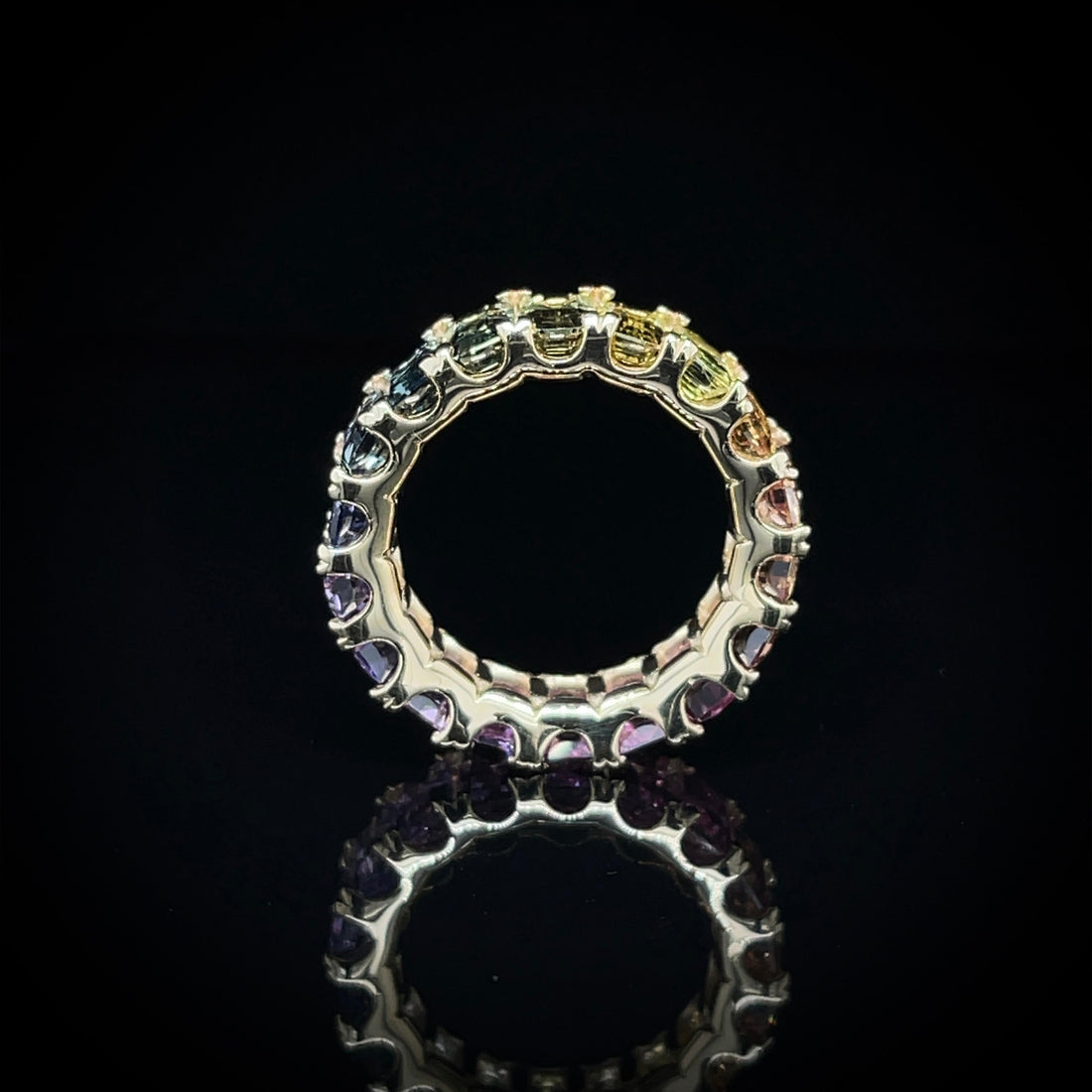 Exclusive Rainbow Unheated Natural Sapphire Ring | Eternity Ring | 18K Yellow Gold | Certified | Untreated | Earth Mined