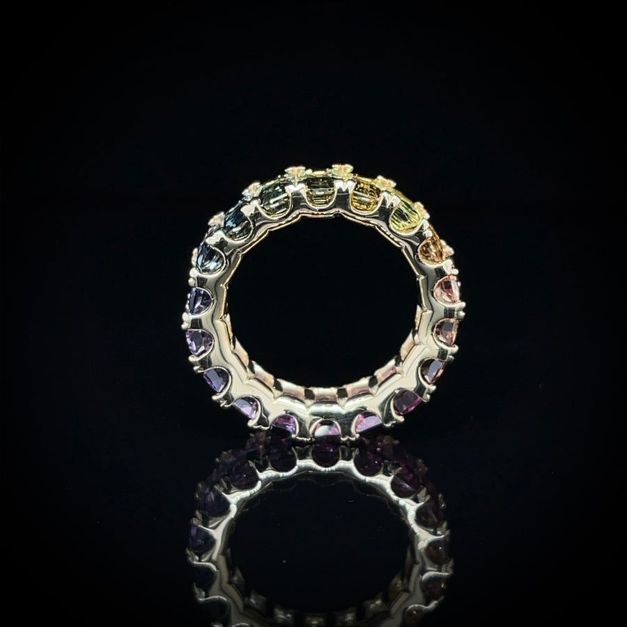 Exclusive Rainbow Unheated Natural Sapphire Ring | Eternity Ring | 18K Yellow Gold | Certified | Untreated | Earth Mined