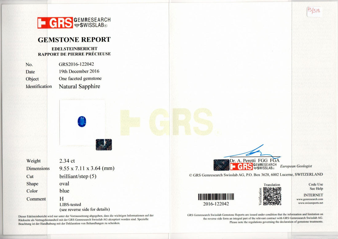 2.34 cts Natural Blue Sapphire Loose Gemstone Oval Cut GRS Certified