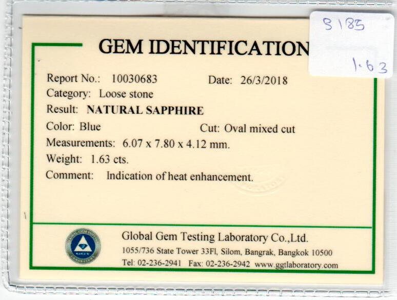 1.63 cts Natural Blue Sapphire Loose Gemstone Oval Cut Certified