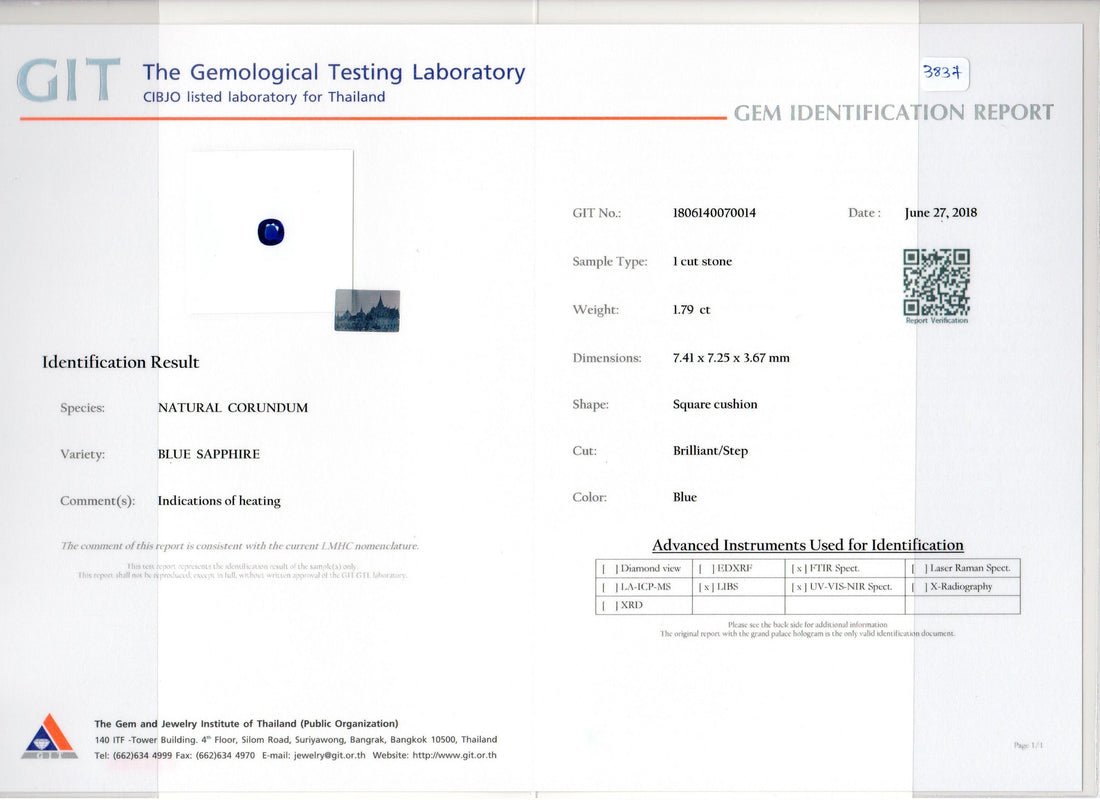 1.79 cts Natural Blue Sapphire Loose Gemstone Oval Cut Certified