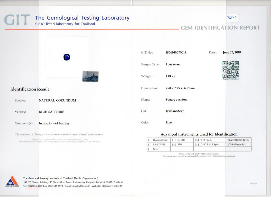 1.79 cts Natural Blue Sapphire Loose Gemstone Oval Cut Certified