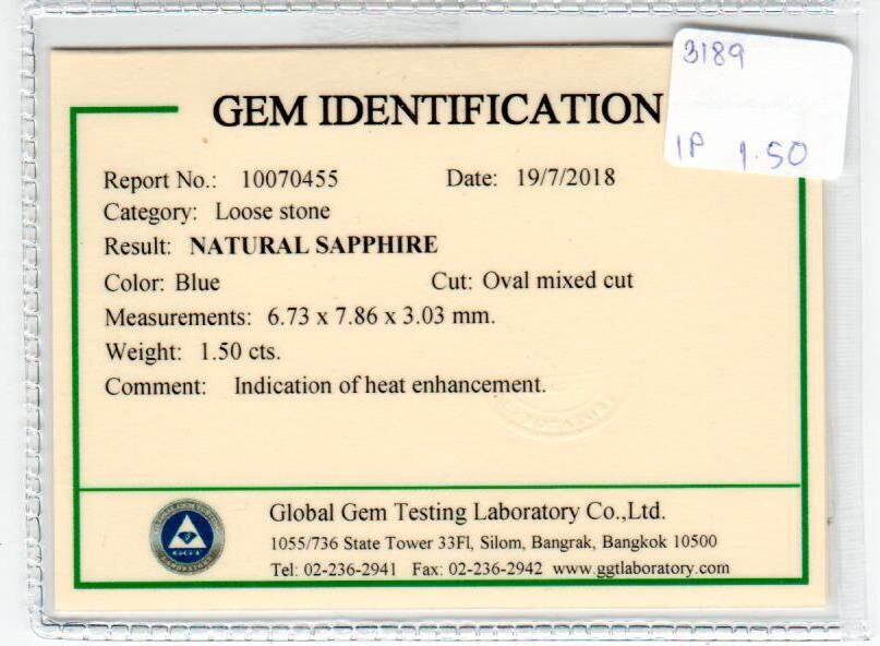 1.50 cts Natural Blue Sapphire Loose Gemstone Oval Cut Certified