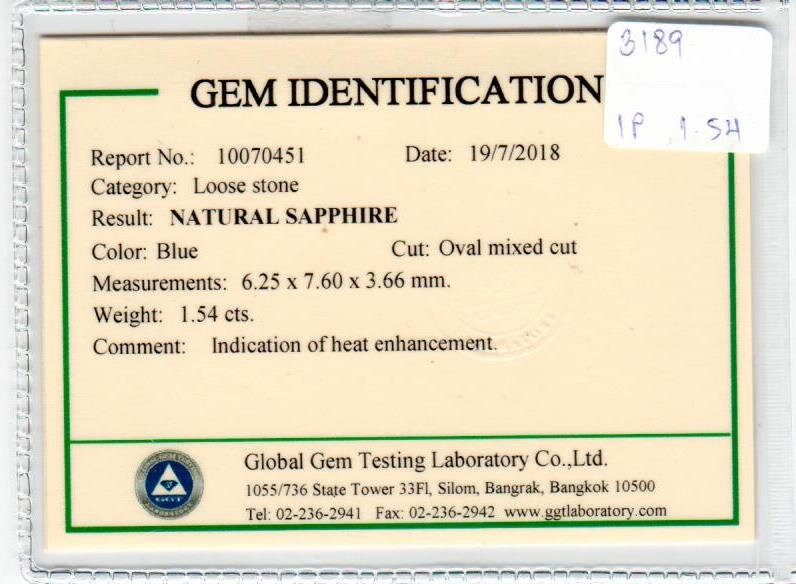1.54 cts Natural Blue Sapphire Loose Gemstone Oval Cut Certified