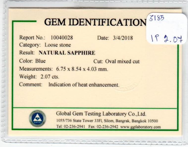 2.07 cts Natural Blue Sapphire Loose Gemstone Oval Cut Certified
