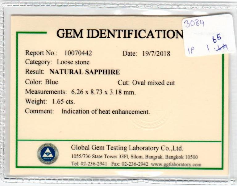 1.65 cts Natural Blue Sapphire Loose Gemstone Oval Cut Certified