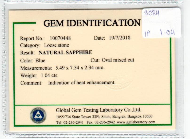 1.04 cts Natural Blue Sapphire Loose Gemstone Oval Cut Certified