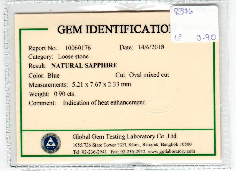 0.90 cts Natural Blue Sapphire Loose Gemstone Oval Cut Certified