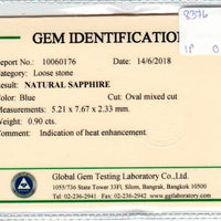 0.90 cts Natural Blue Sapphire Loose Gemstone Oval Cut Certified