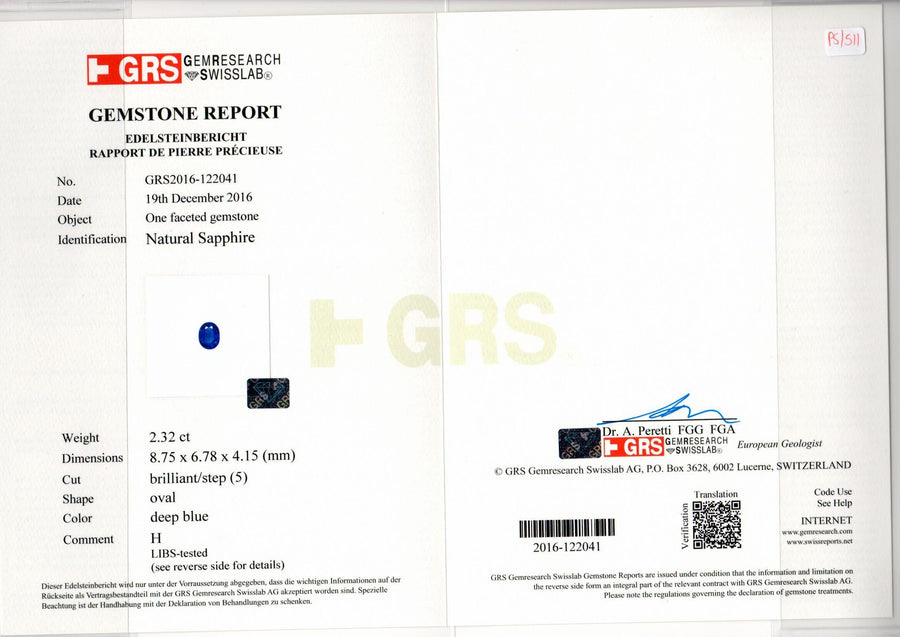 2.32 cts Natural Blue Sapphire Loose Gemstone Oval Cut Certified