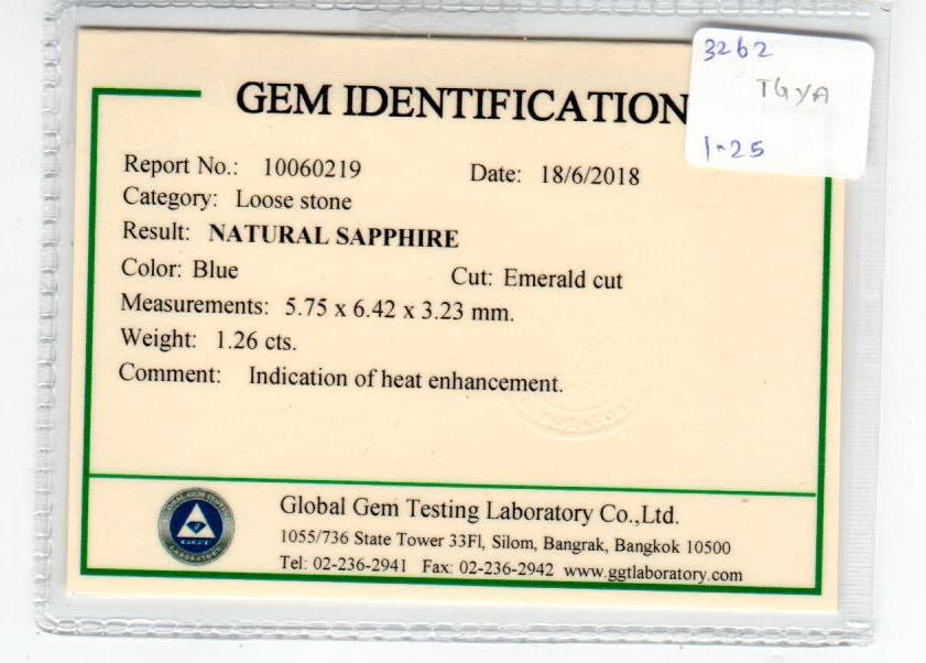 1.26 cts Natural Blue Sapphire Loose Gemstone Emerald Cut Certified