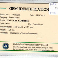 1.26 cts Natural Blue Sapphire Loose Gemstone Emerald Cut Certified