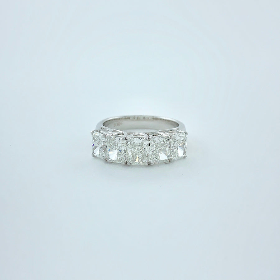 3.50 ctw F-G IF-VS1 GIA Certified Radiant Natural Diamond Ring | 18K White Gold | Classic Collection | 5 Stone Ring