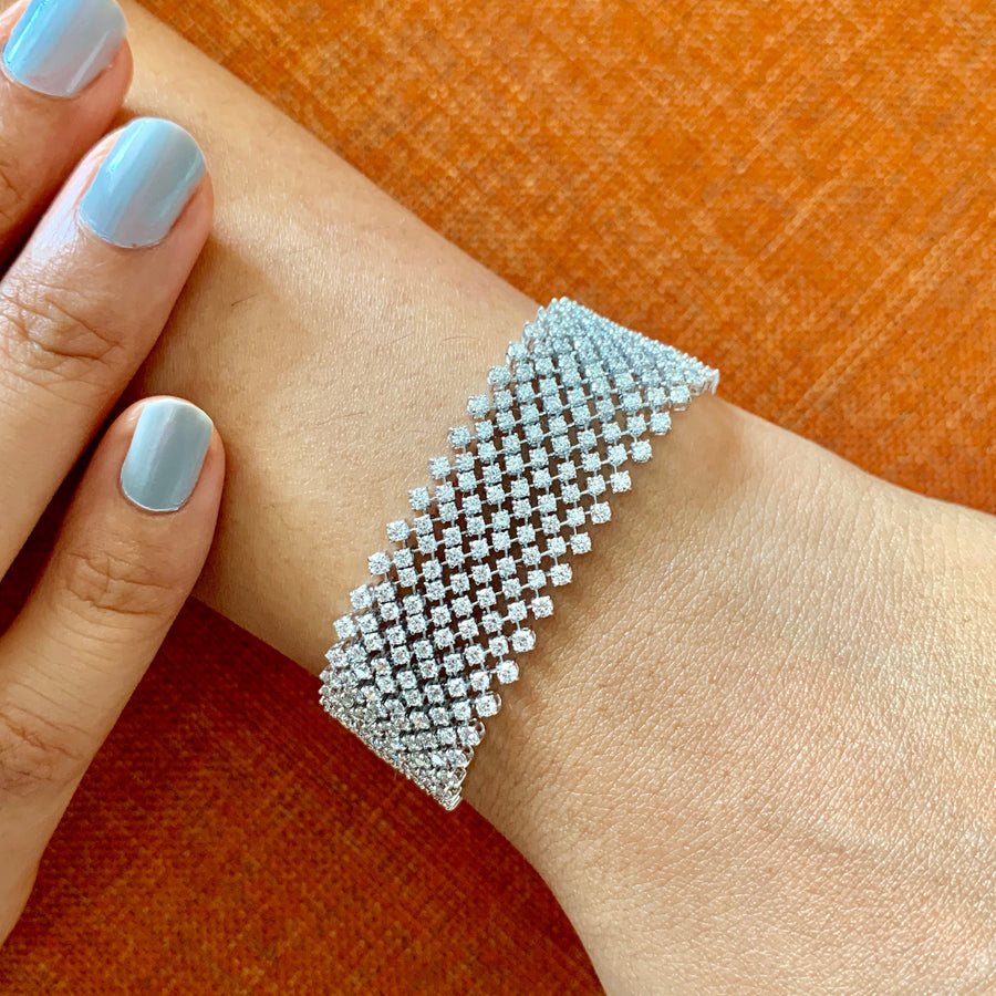 12.65 ctw Round Natural Diamond Bracelet | 18K White Gold | Classic Collection | Flexible Bracelet | Minimal Jewelry