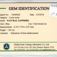1.83 cts Natural Blue Sapphire Loose Gemstone Oval Cut Certified