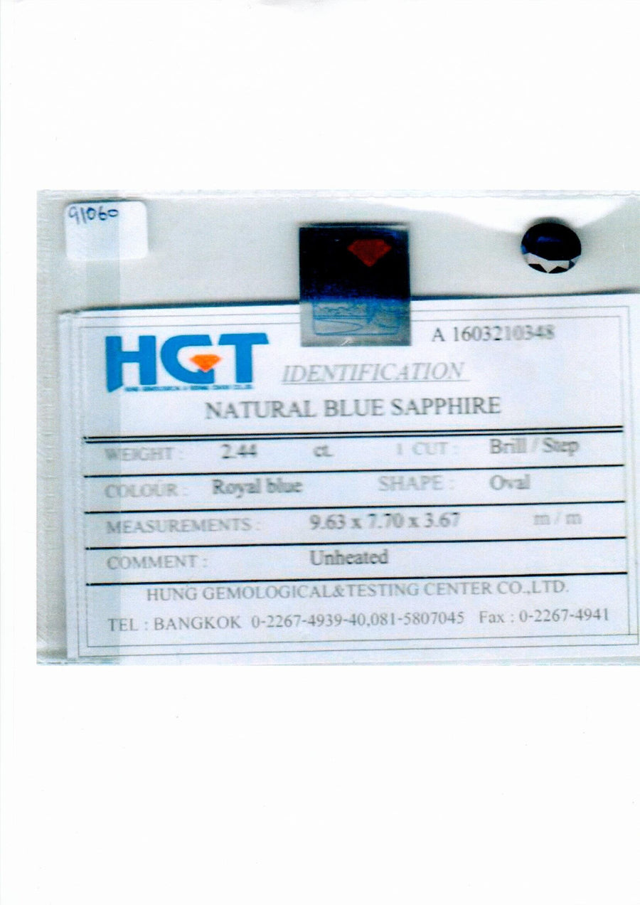 2.44 cts Natural Blue Sapphire Loose Gemstone Oval Cut Certified