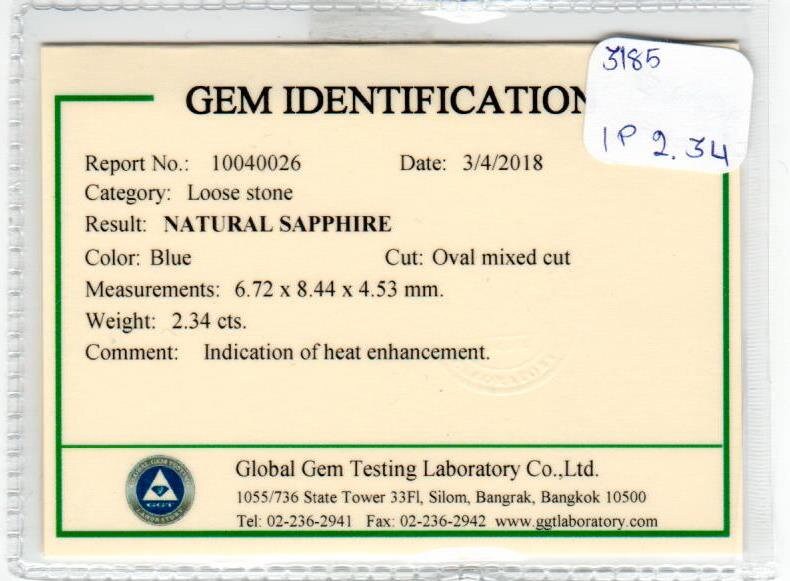 2.34 cts Natural Blue Sapphire Loose Gemstone Oval Cut