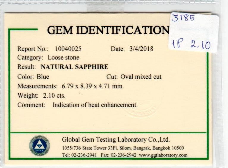 2.10 cts Natural Blue Sapphire Loose Gemstone Oval Cut Certified
