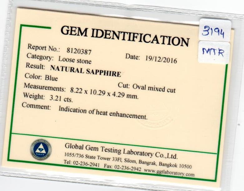 3.21 cts Natural Blue Sapphire Loose Gemstone Oval Cut Certified