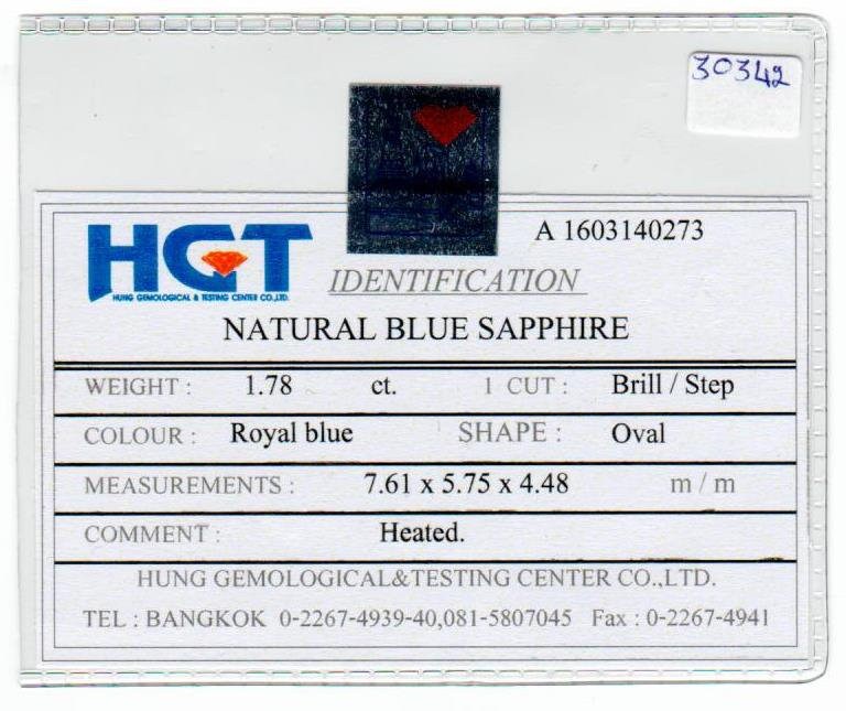 1.78 cts Natural Blue Sapphire Loose Gemstone Oval Cut Certified