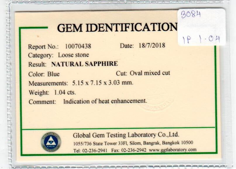 1.04 cts Natural Blue Sapphire Loose Gemstone Oval Cut Certified