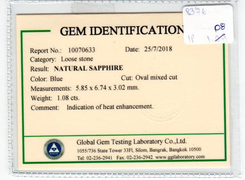 1.08 cts Natural Blue Sapphire Loose Gemstone Oval Cut Certified