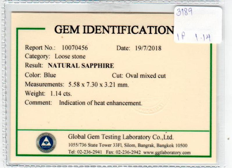 1.14 cts Natural Blue Sapphire Loose Gemstone Oval Cut Certified