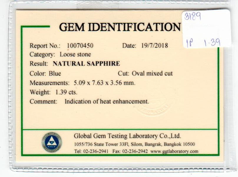 1.39 cts Natural Blue Sapphire Loose Gemstone Oval Cut Certified