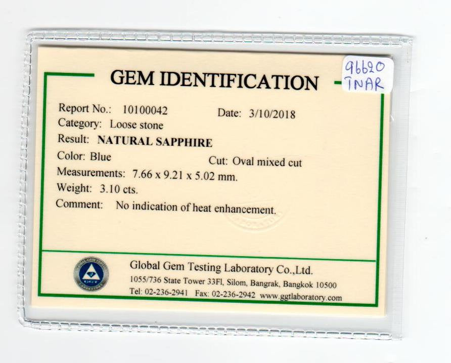 3.10 cts Unheated Natural Teal Blue Sapphire Loose Gemstone Oval Cut Certified - Thai Gems Export Ltd.