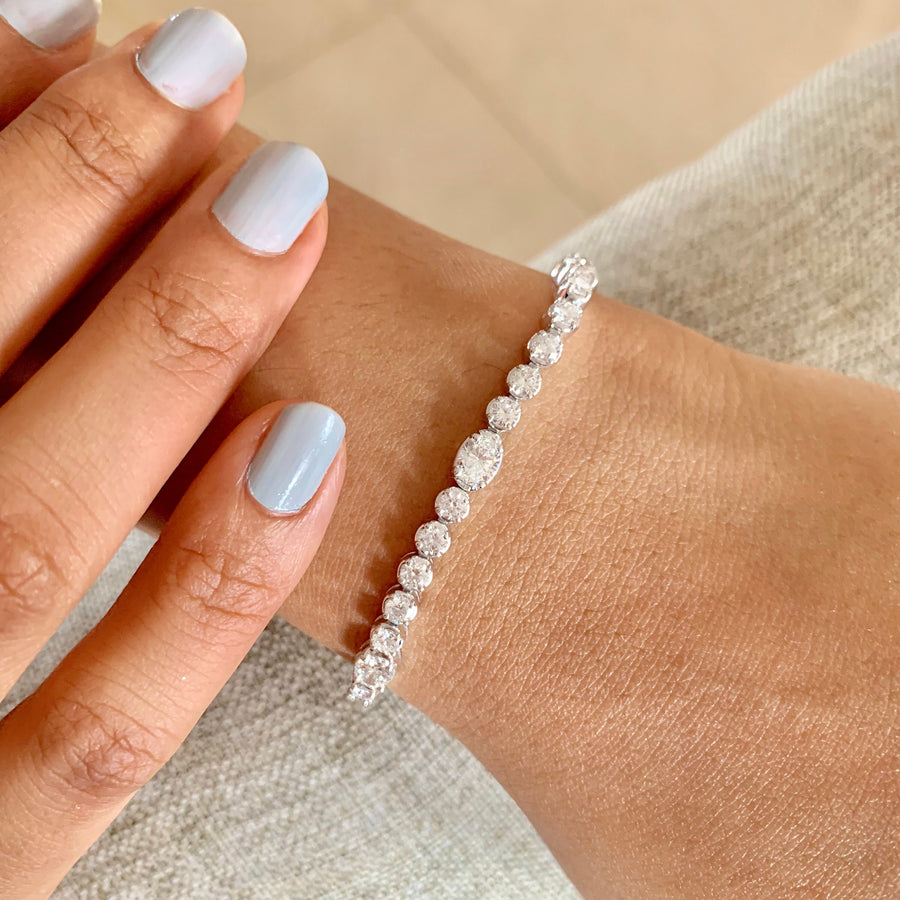 5.89 ctw Oval & Round Natural Diamond Bracelet | 18K White Gold | Classic Collection | Solitaire Bracelet | Minimal Jewelry
