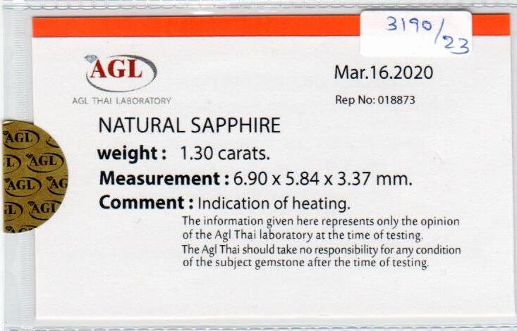 1.30 cts natural blue sapphire loose gemstone oval cut AGL Certified