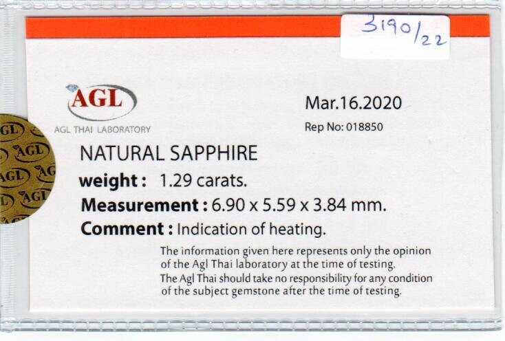 1.29 cts natural blue sapphire loose gemstone oval cut AGL Certified