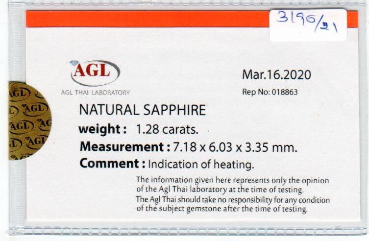 1.28 cts Natural Blue Sapphire Loose gemstone Oval Cut AGL Certified