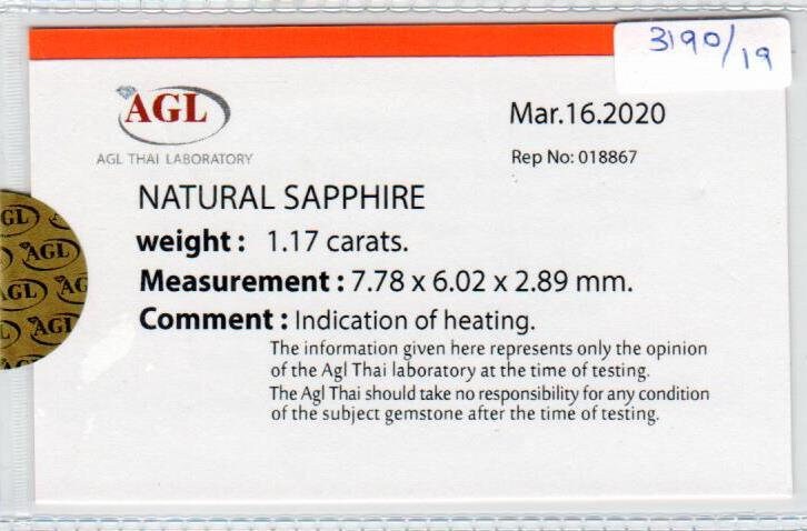 1.17 cts natural blue sapphire loose gemstone oval cut AGL Certified