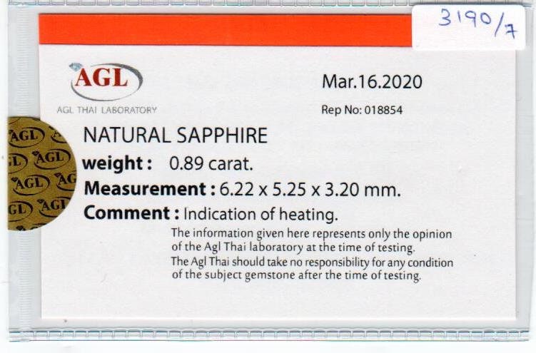 0.89 cts natural blue sapphire loose gemstone oval cut AGL Certified
